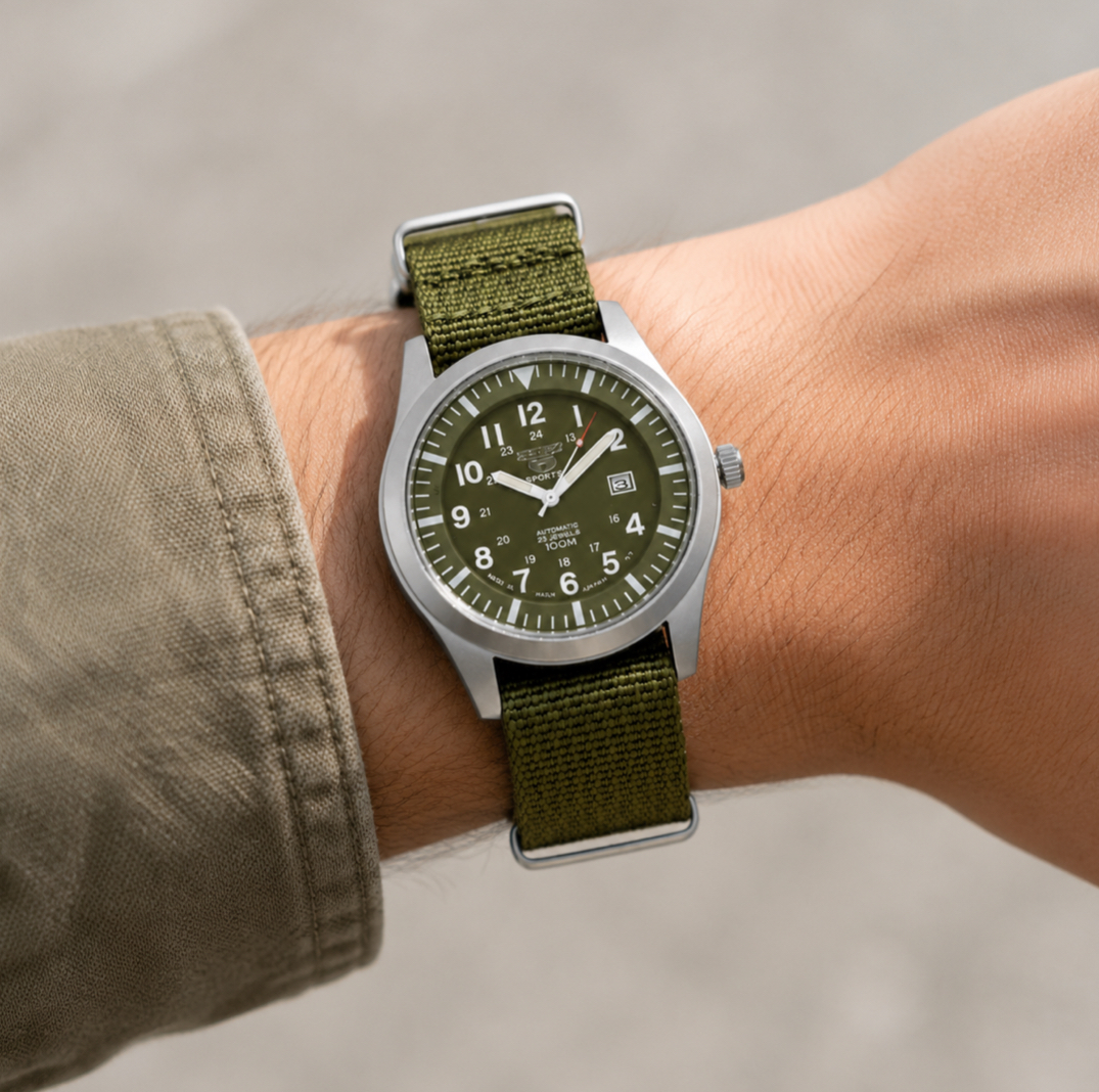 ساعت مچی سیکو ۵ خلبانی سبز قاب مات Seiko 5 s2145
